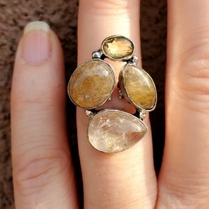 New Golden Rutile & Citrine 925 Silver Ring.